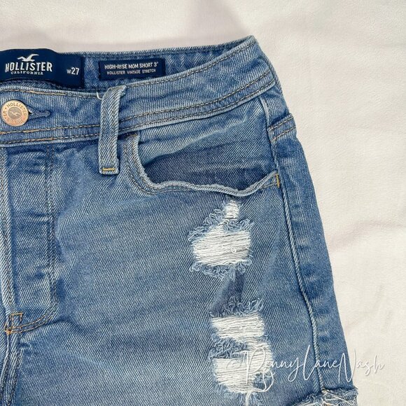 Hollister High-Rise Distressed Button Fly 3" Mom Shorts Size 27 - Picture 3 of 10